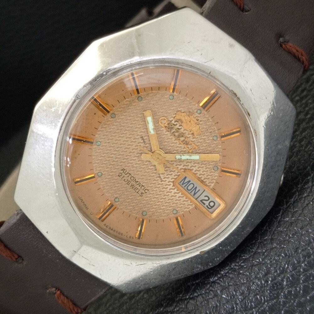 Vintage 1987 Orient Automatic Mens Silver Watch W/daydate & Patina accents